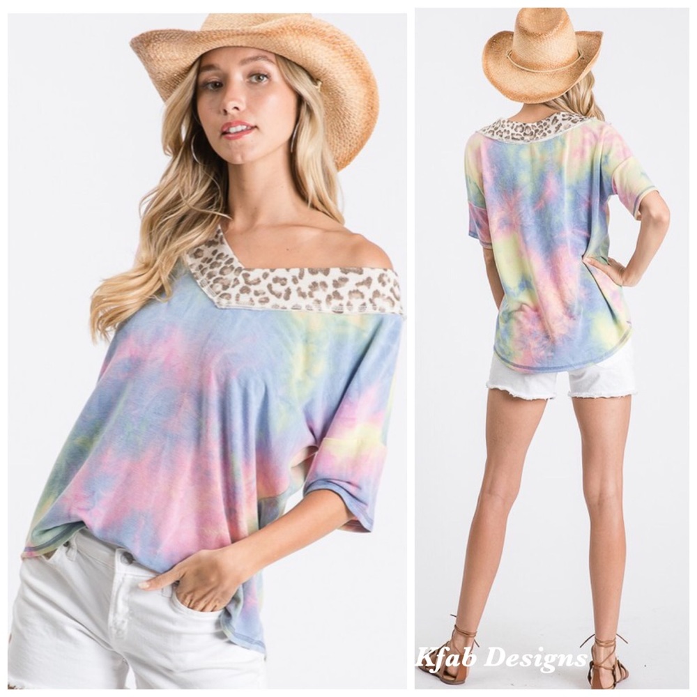 ❤️LAST 1! Indigo Blue Tie Dye Leopard Detail Top! - Picture 2 of 9